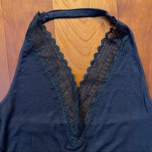 American Eagle Deep V Neck Black Halter Bodysuit